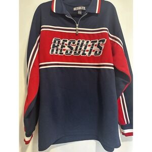 VTG 90's Results 1/4 Zip Sz:M Hip Hop Jersey Streetwear Embroidered Long Sleeve